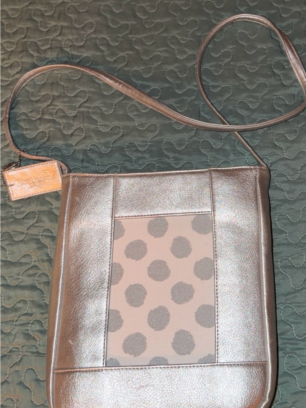 Turtle bags Women’s Metallic Brown Crossbody Bag with Polka Dot Panel